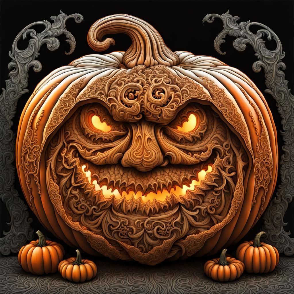 Intricate Halloween Pumpkin Carving with Fractal Details