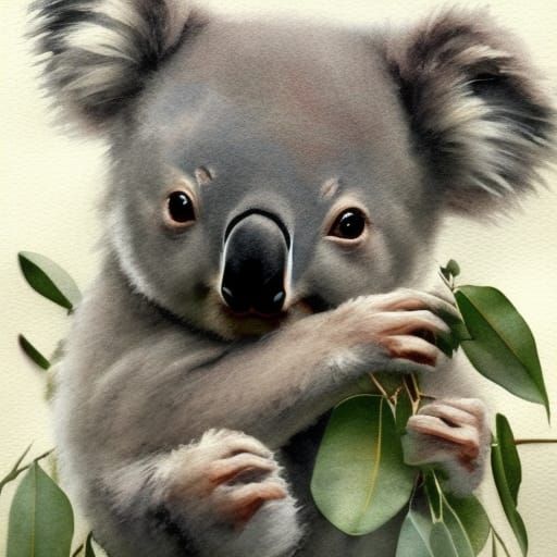 Watercolor Portrait of a Cute Koala Bear