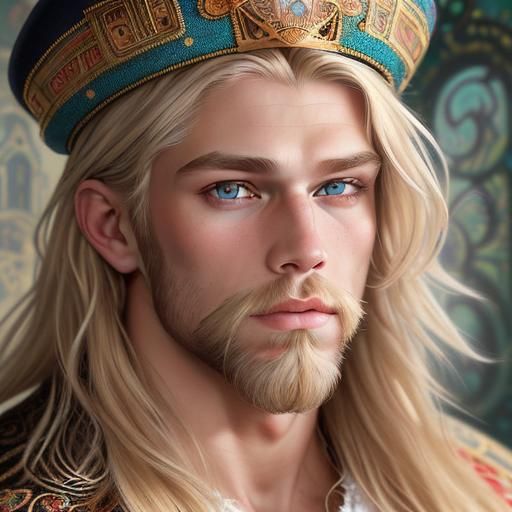 Handsome man with long blond hair 1