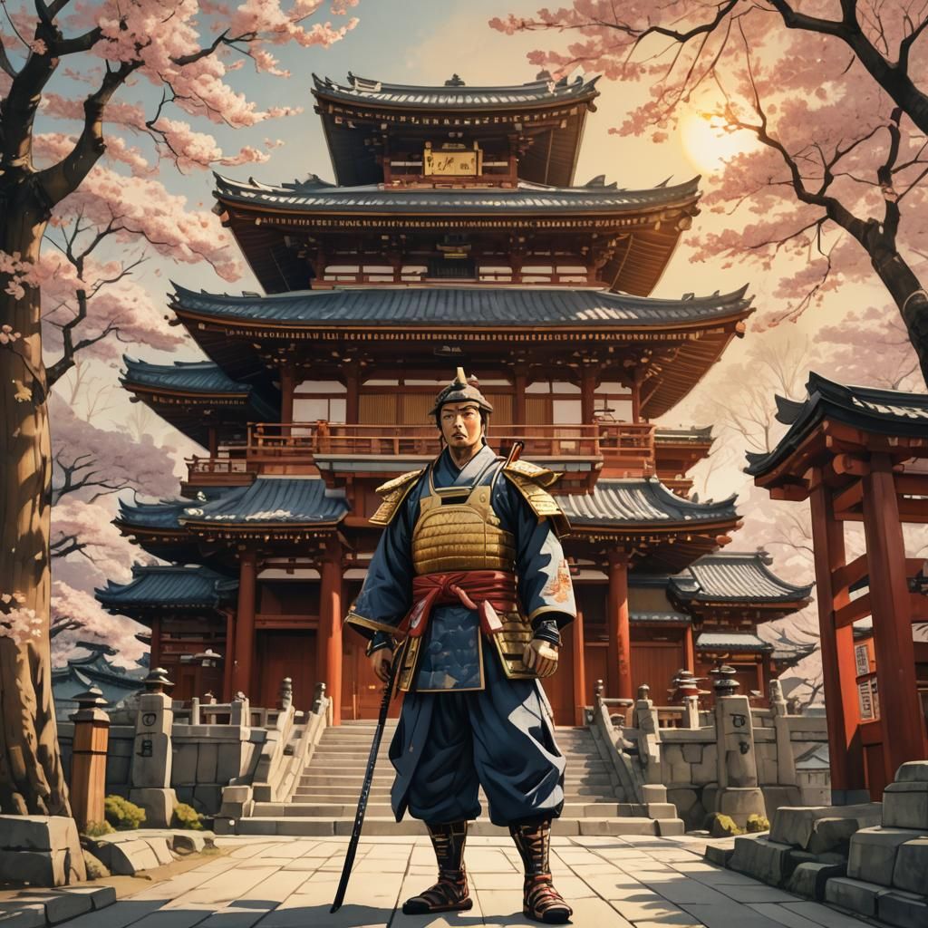 Shinto Buddhist Warrior in Ukiyo-e Style