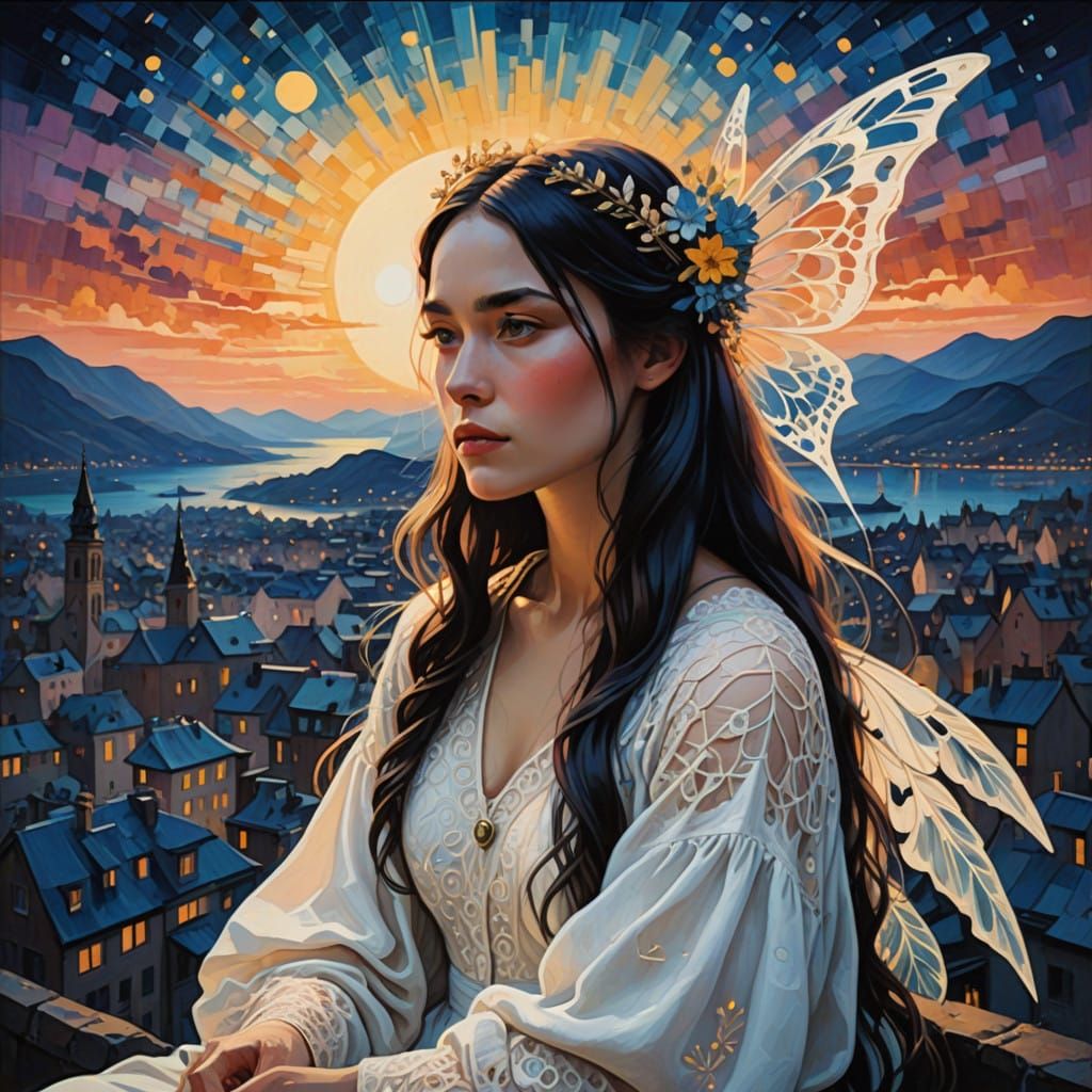Dreamy City Goddess in Whispers of Light