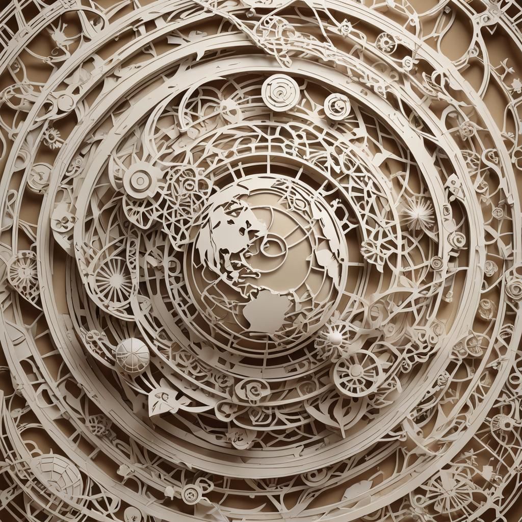 Intricate Kirigami Planet Sculpture in Anime Style