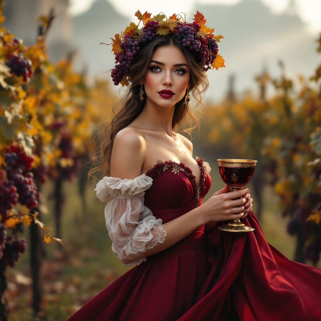 Wine Harvest Queen in Baroque Modern Vineyard