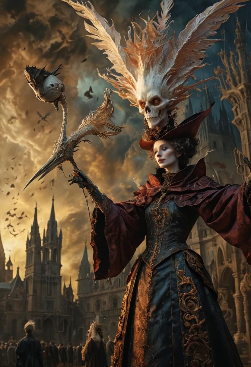 Gothic Baroque Fantasy Dreamscape in Watercolor Style