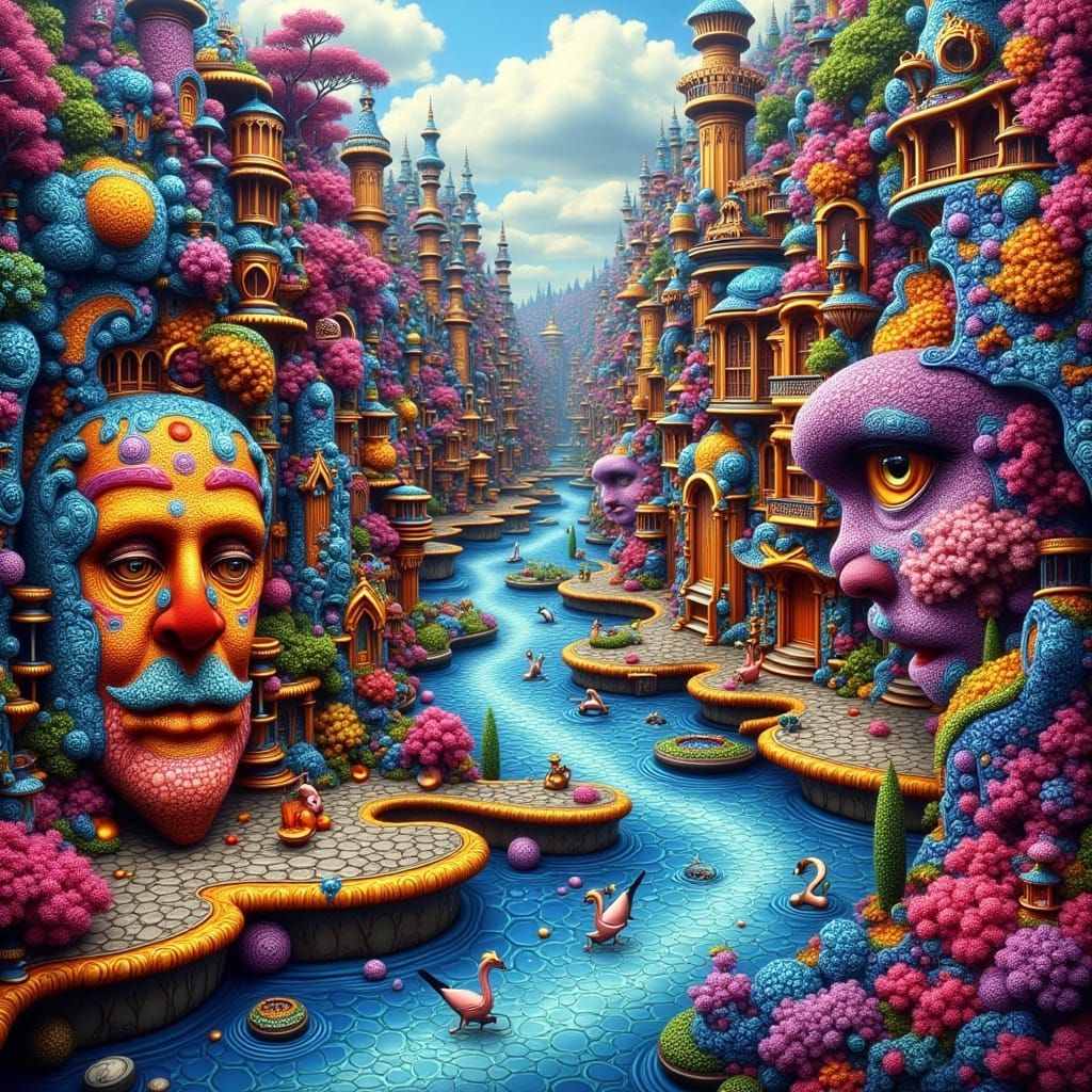 Surreal Zentangle Cityscape in Dreamlike Digital Art