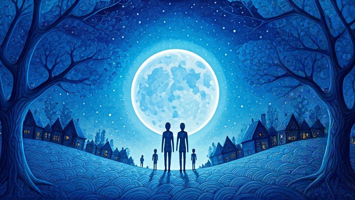 Blue Zentangle World Under a Blue Moon