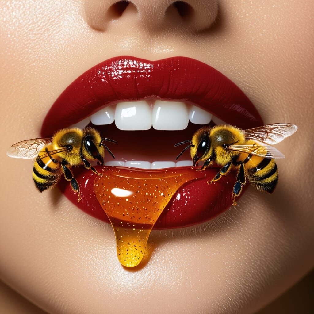 Honey Dripping: A Hyperrealistic Macro Portrait