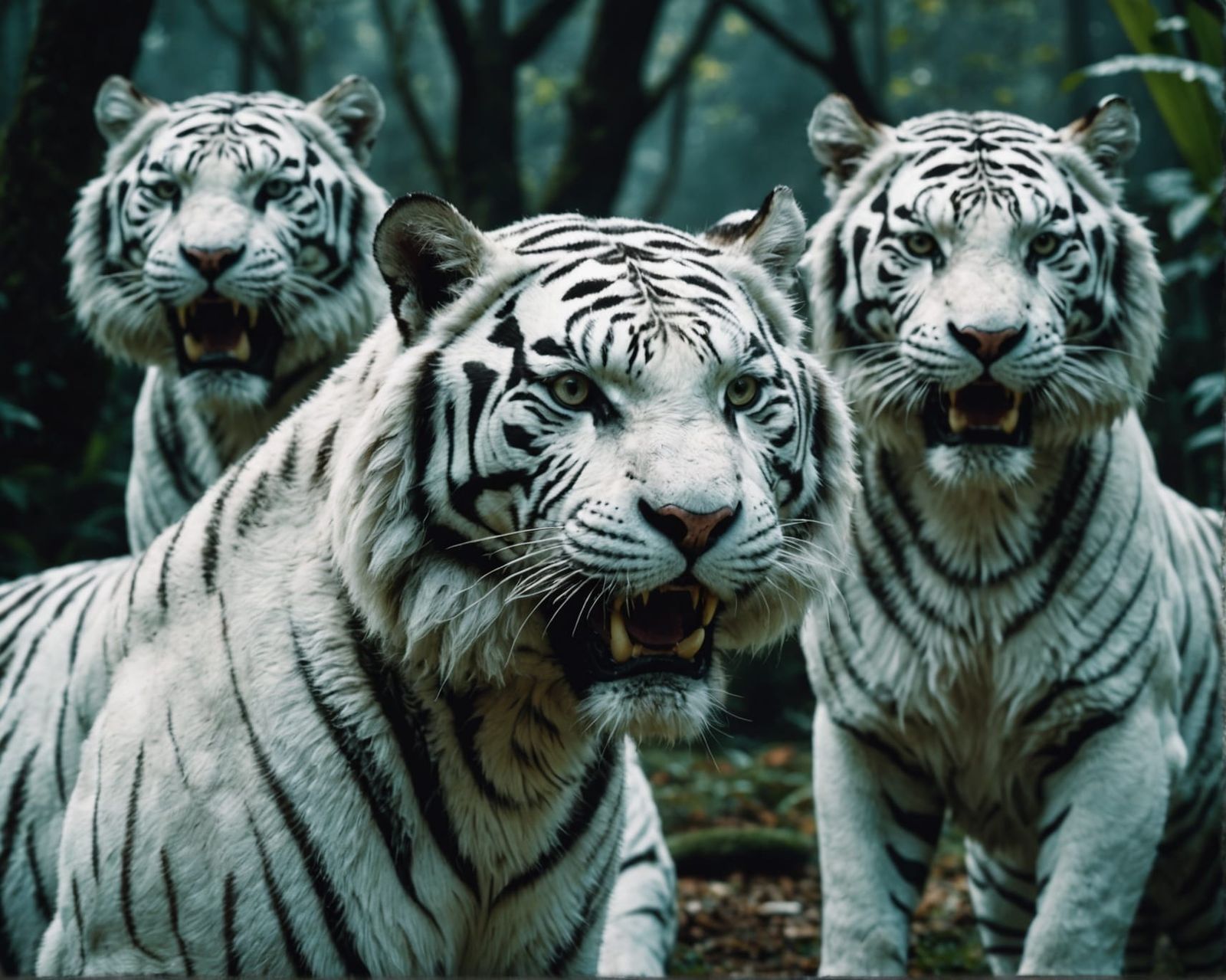 White Fantasy Tigers in Cinematic Film Style