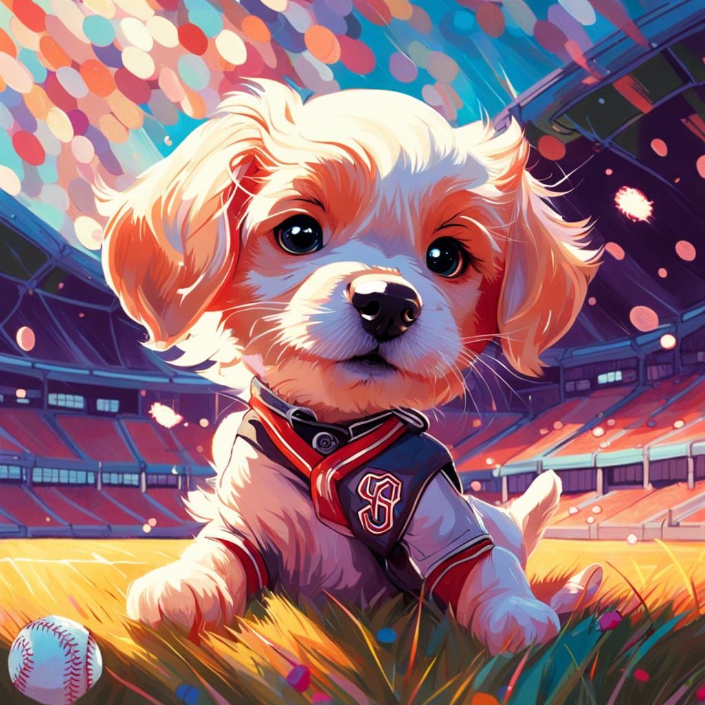 Adorable Puppy Plays Baseball in Fantasy Field
