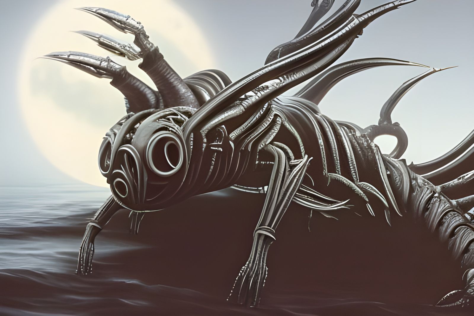 Giger-esque Alien Beast Emerges from the Ocean