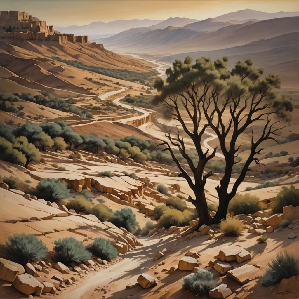 Sunset Over Ancient Ruins in Israel Desert