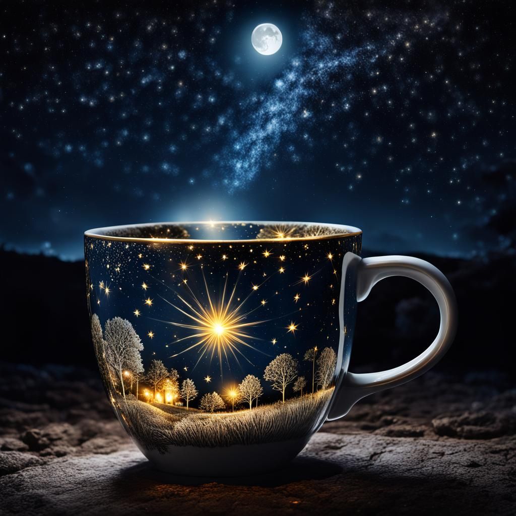 Night Sky Luminescence Inside Ceramic Cup