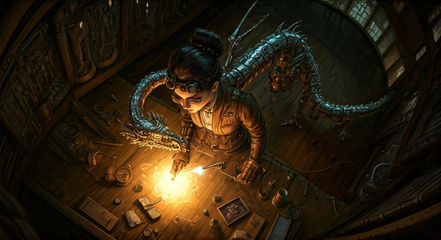 Steampunk Inventor Creates Robotic Dragon in Gilded Laborato...