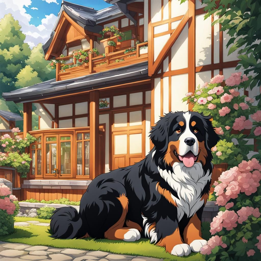 Bernese Mountain Dog in Anime Style