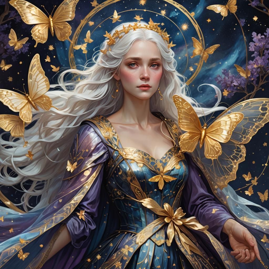 Celestial Woman with Butterfly Net in Fantasy Art