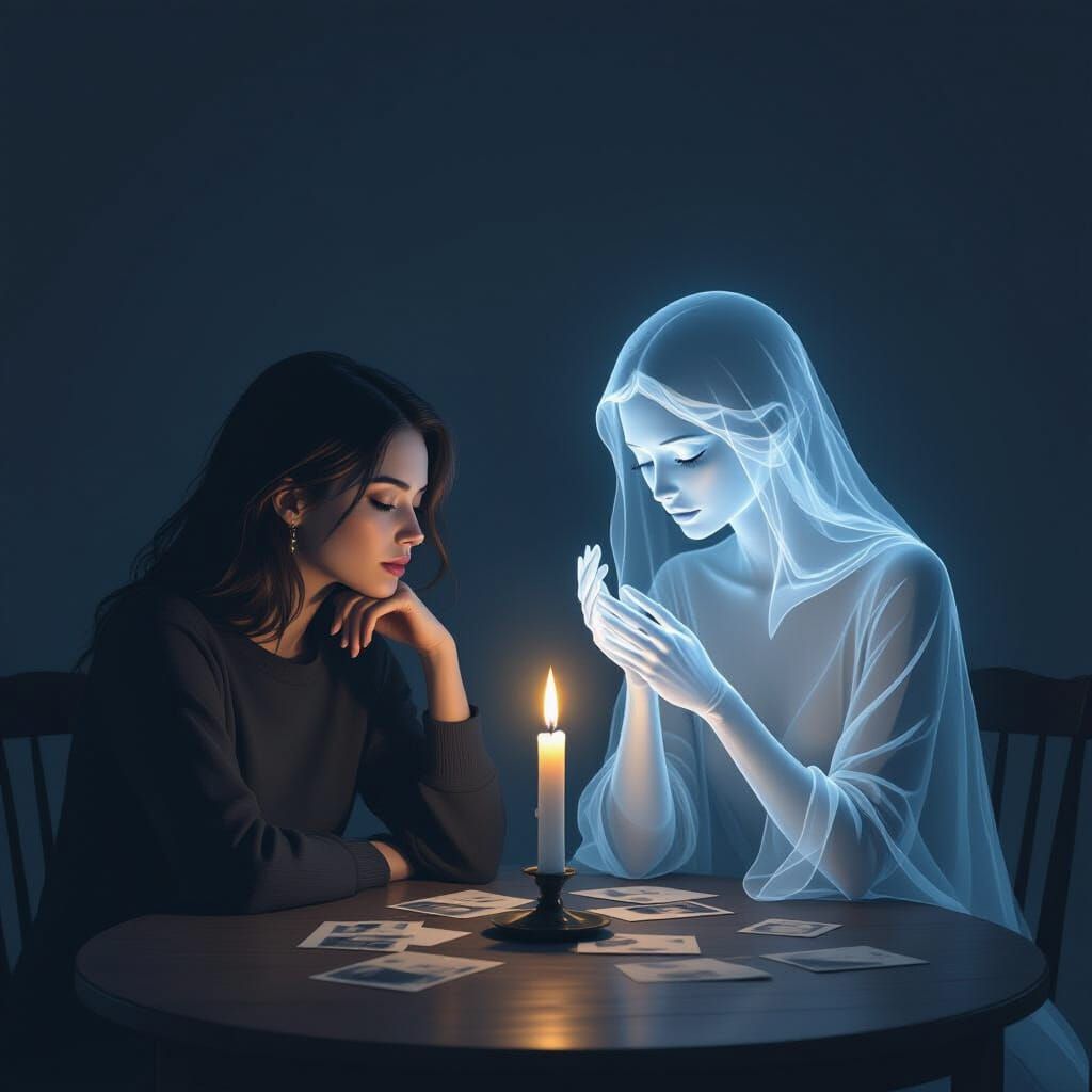 Contemplative Memory: Woman at Dimly Lit Table