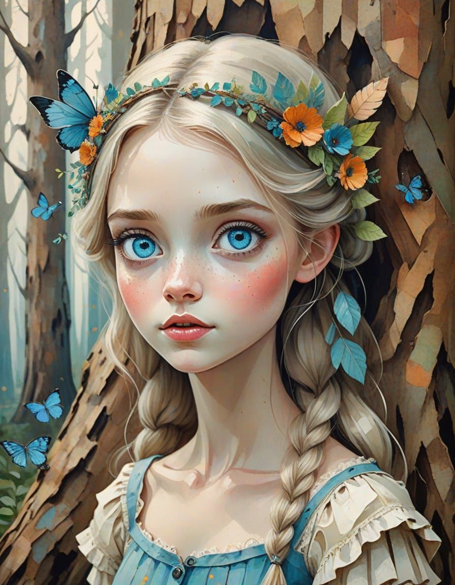 Whimsical Fairytale of Girl in Colorful Forest