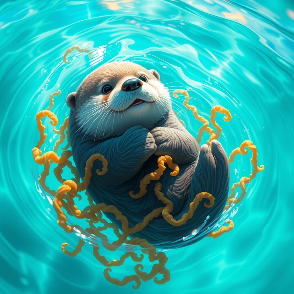 Dreamlike Sea Otter in Whimsical Underwater Scene