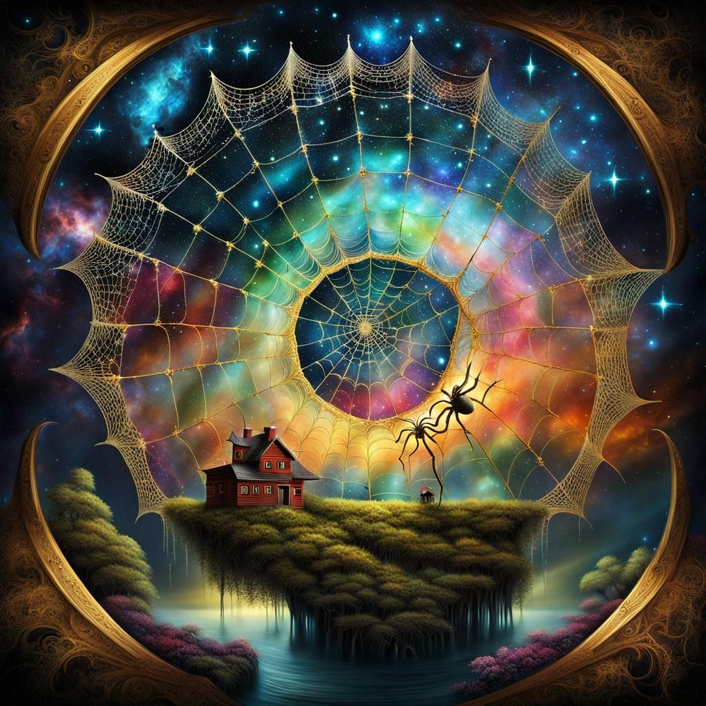 Golden Spiral Spiderweb to Starry Galaxy