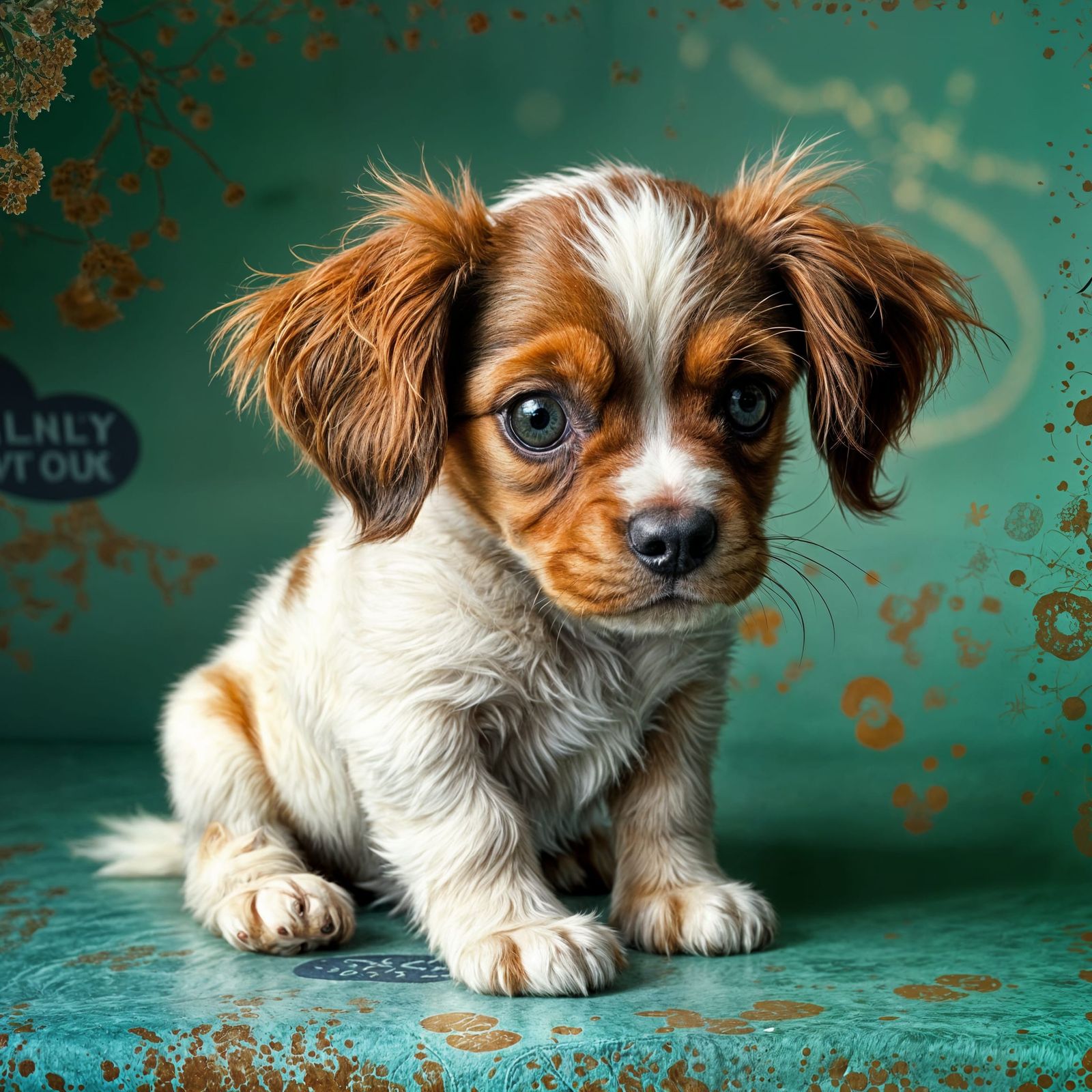 Blenheim Cavalier Puppy with Weathered Patina Effect