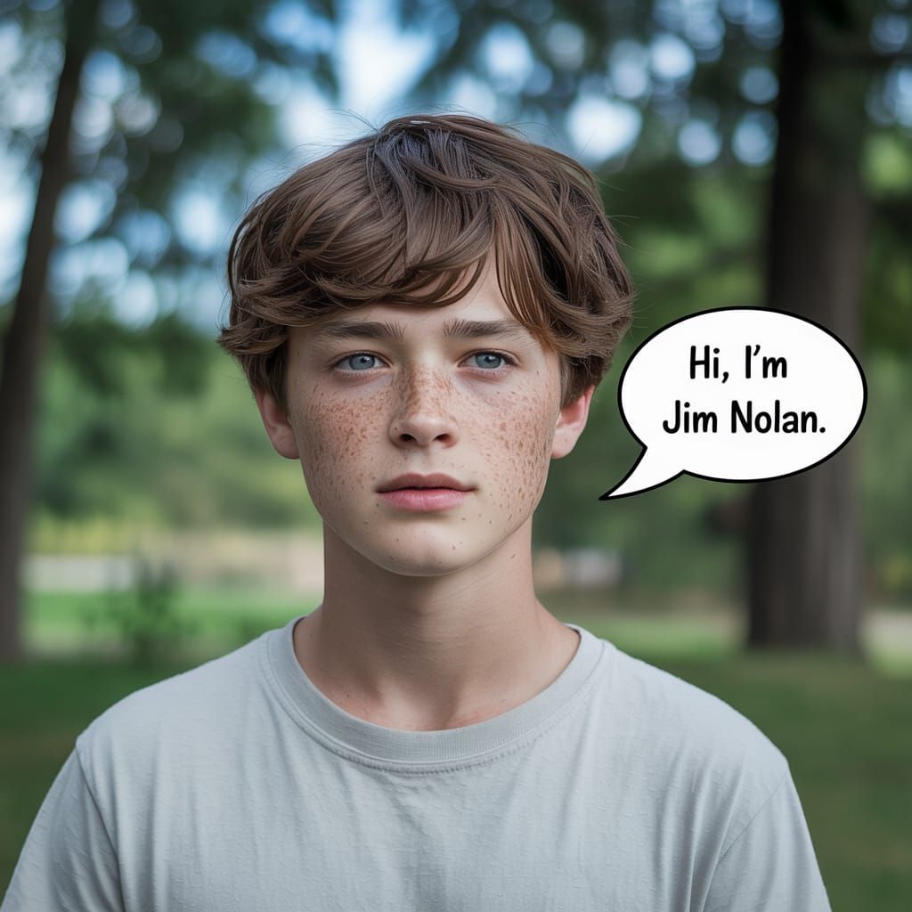 Hyperrealistic Portrait of Freckled Teenager with Speech Bub...