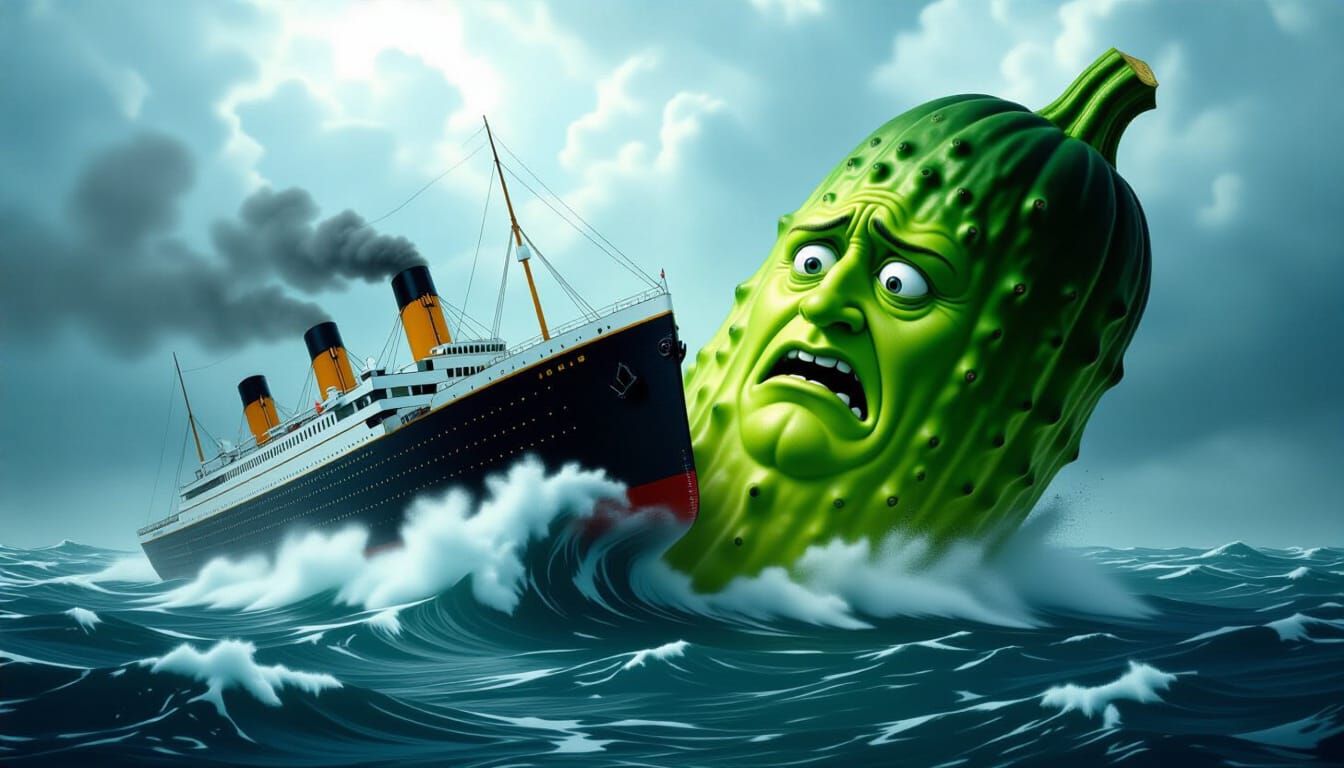 Titanic Collides with Giant Cucumber Iceberg