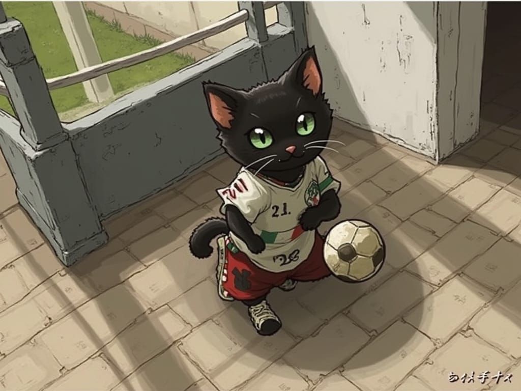 Kitten Celebrates Goal in Stadium, Miyazaki Style