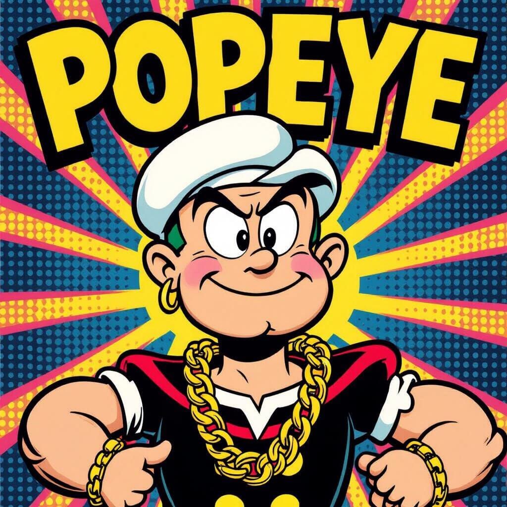 Popeye Pop Art Magazine Cover with Gold Chains