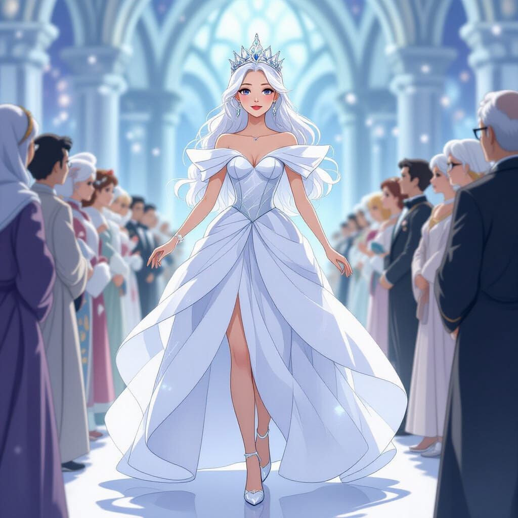 Elegant Princess in Glass Gown at Crystal Kingdom Coronation
