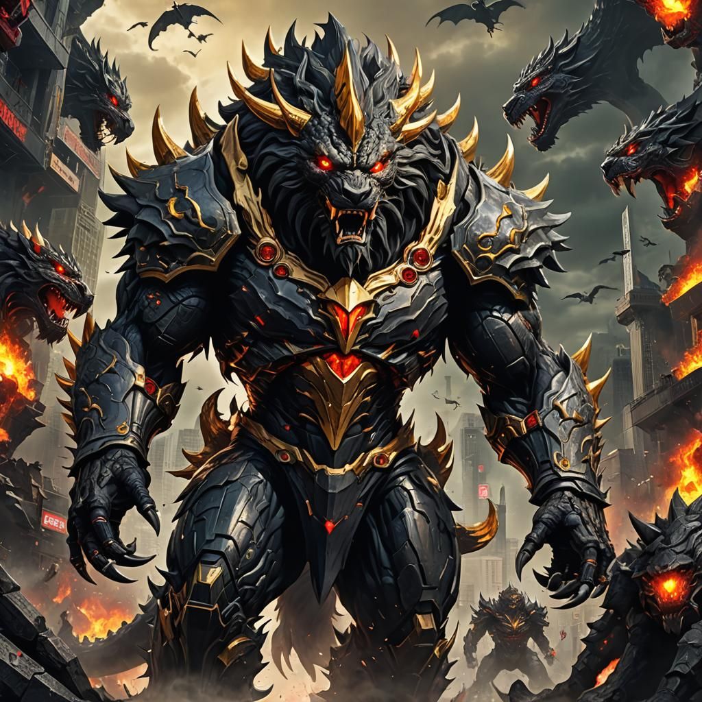 Epic Kaiju Lion Monster God in Dark Metal