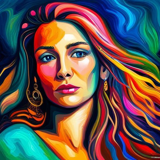 Happy Woman Portrait in Expressionist Impasto Style