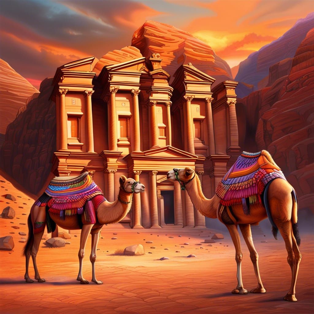 Majestic Petra at Sunset in Hyperrealistic Style