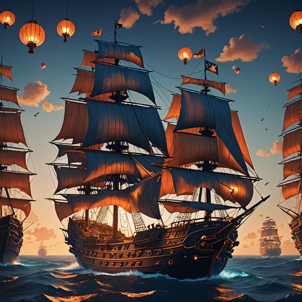 Pirate Ship Seascape in Pop Art Style