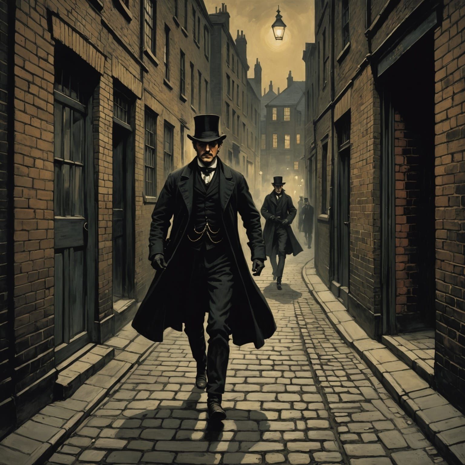 Victorian Chase Scene in Dark Oil Painting Style