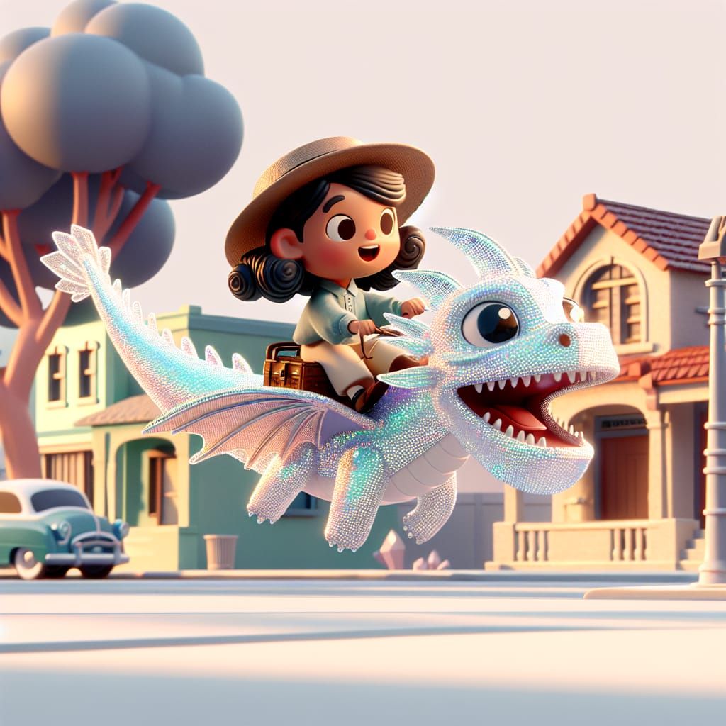 Disney Pixar style 3D adorable little girl in an unusual mod...