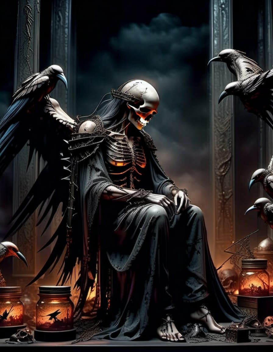 Surreal Library of Memories in the Violet Sky