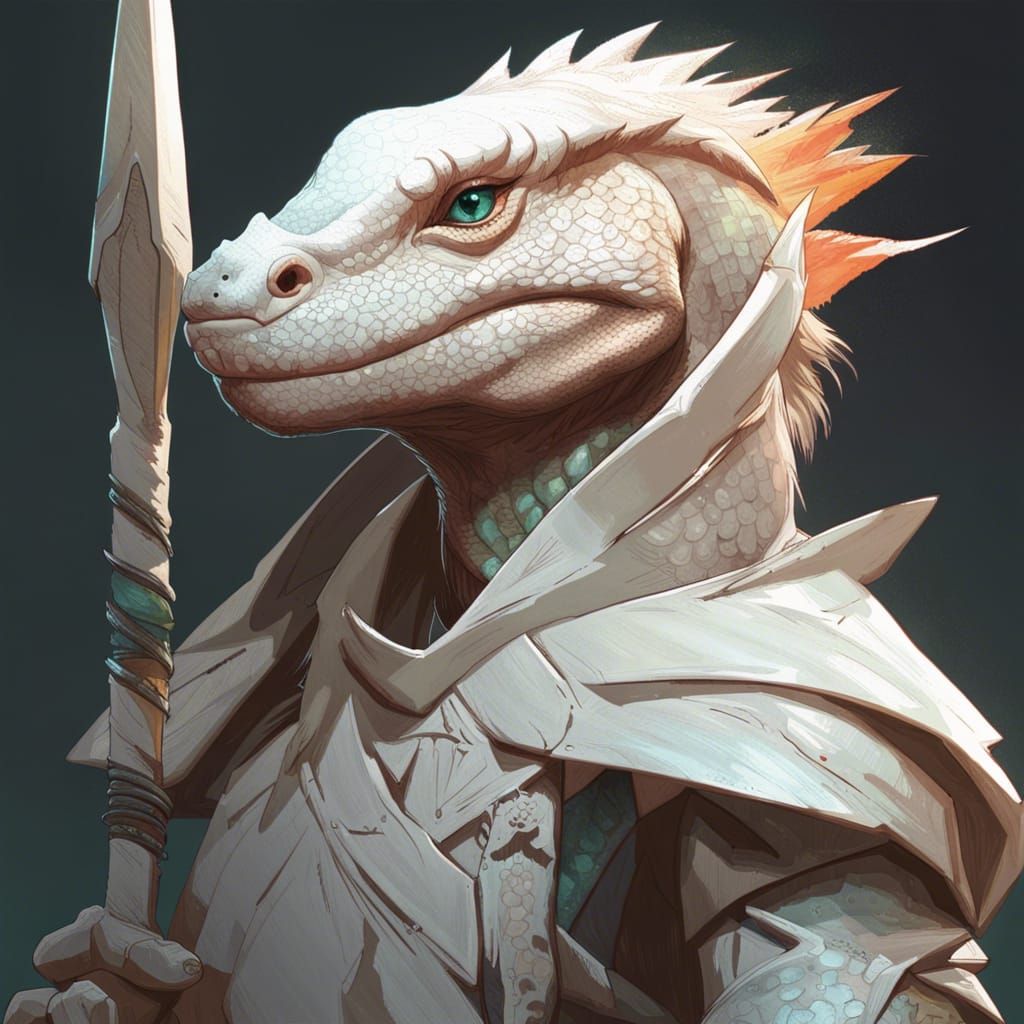 Albino Lizardfolk Hunter Portrait in Artstation Style