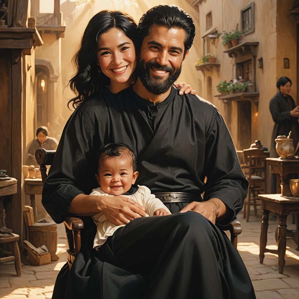 Happy Family Portrait in Fantasy Art Style