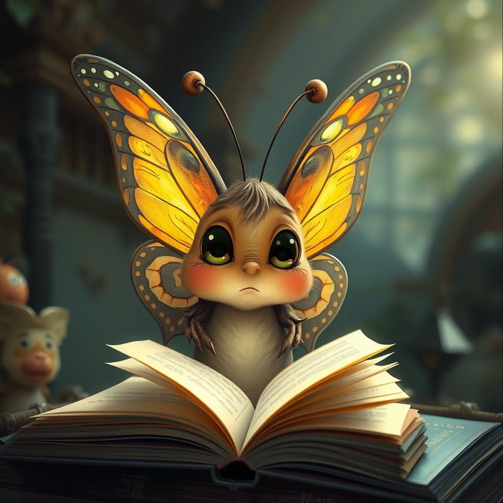 Kawaii Butterfly Reads Confusing Book