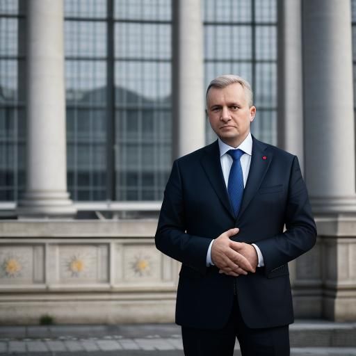 Polish Politician Before EU Flag: Conceptual Photo