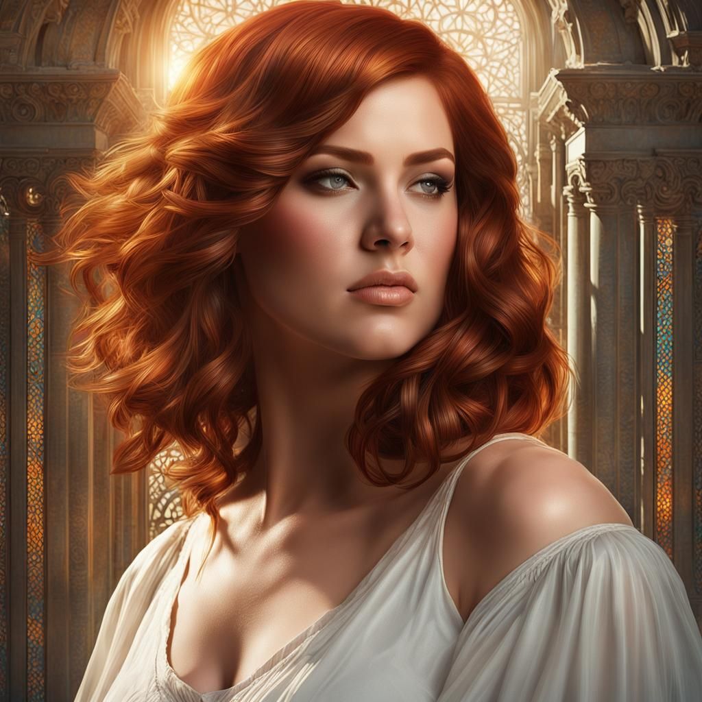 Auburn-Haired Woman Portrait in Hyperdetailed Photography