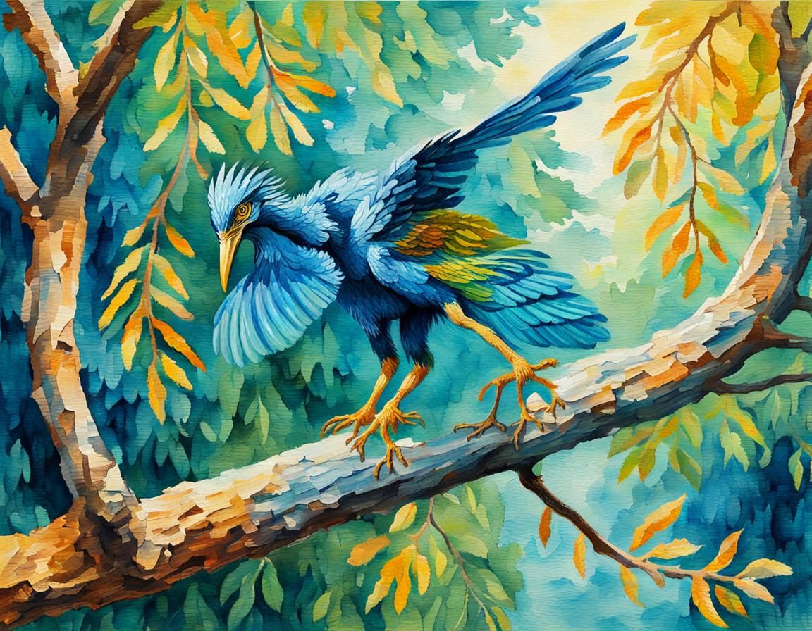 Archaeopteryx in Gouache and Watercolor Style