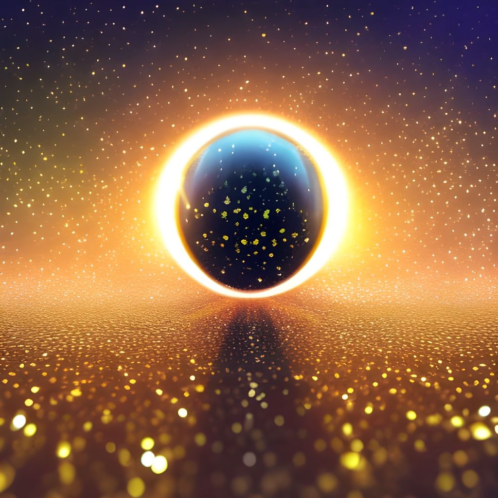 Diamond Sphere Reflecting Golden Light: Digital Art