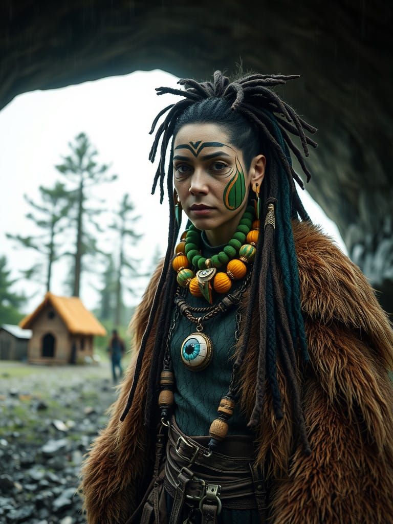 Savage Warrior Goddess in Futuristic Tribal Attire
