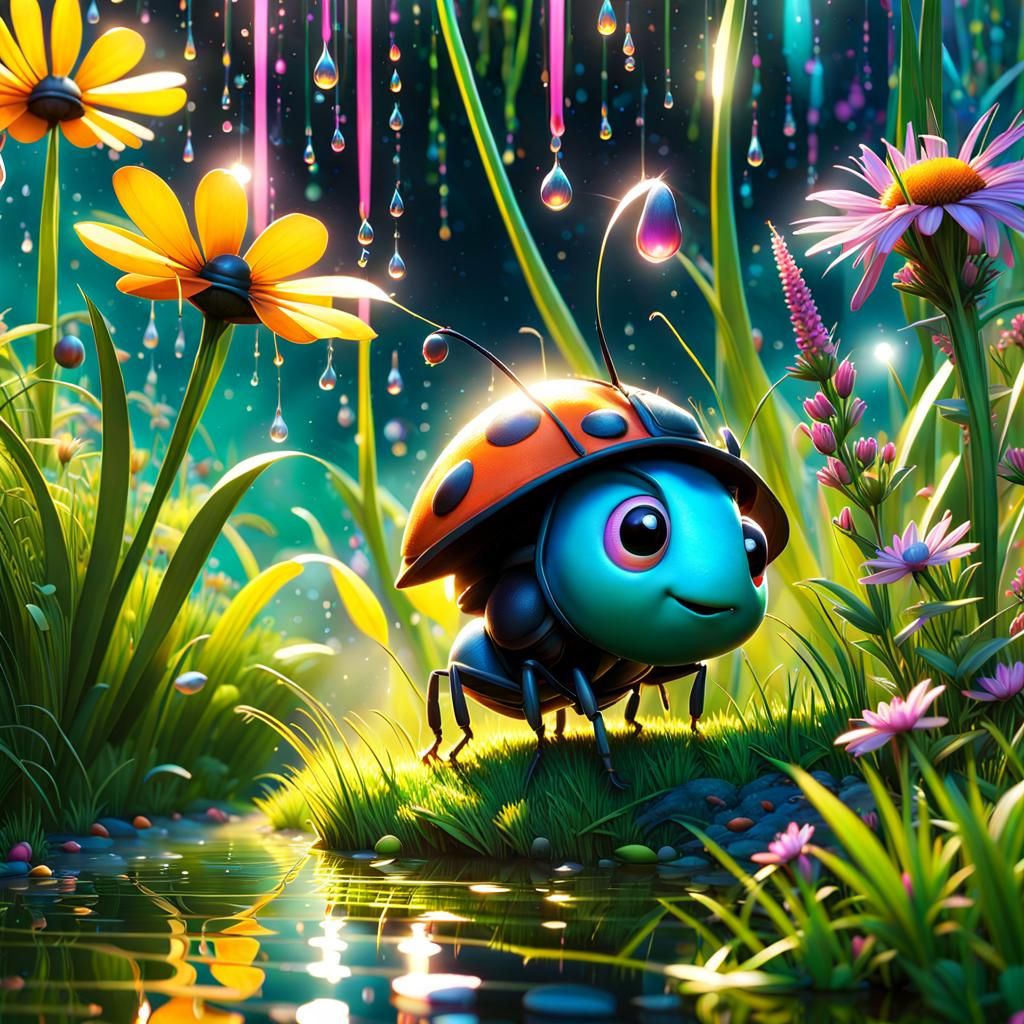 Pixar Style Bugs in a Hyperrealistic Forest