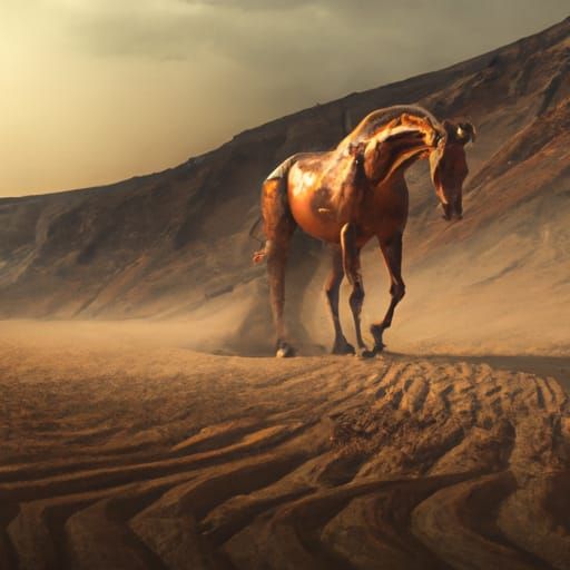 Horse Walks in Desert: Cinematic Digital Painting