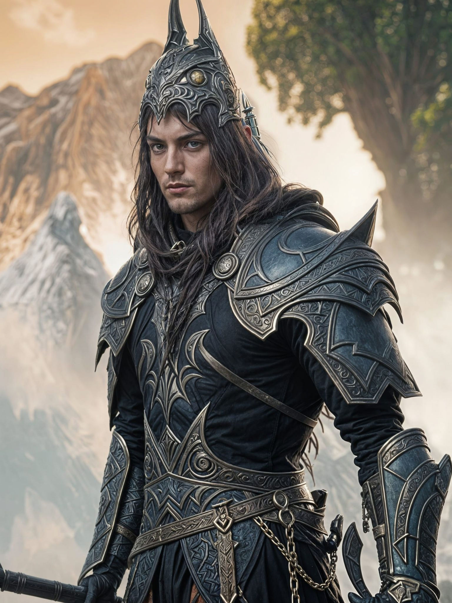 Epic Dark Elf Legionnaire in Mountainous Landscape