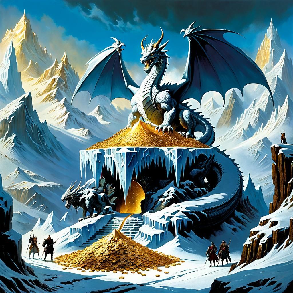 Icy Dragon Hoard in a Mountain Valley