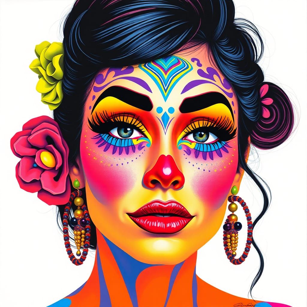 Colorful Portrait with Bold Makeup in Hockney Style