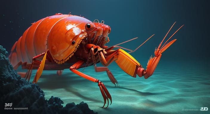Beauty Ocean Shrimp: Pixar-Style 3D Digital Art